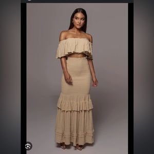 JLUXLABEL Sienna beige Ruffled skirt set NWT